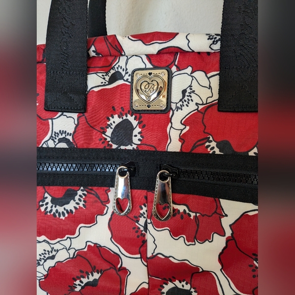 Brighton 3 Piece Overnight Travel Set Floral Red Poppy Shoulder Bag, Make Up Bag - Picture 2 of 12